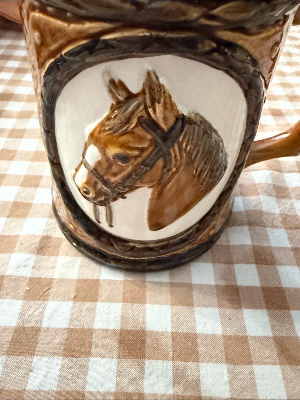 Vintage-Style Brown Ceramic Horse Mug
